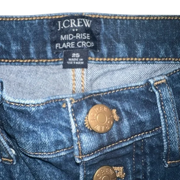 J. Crew Mid-Rise Flare Crop Dark Wash Button Fly Jeans size 25 - Picture 3 of 11